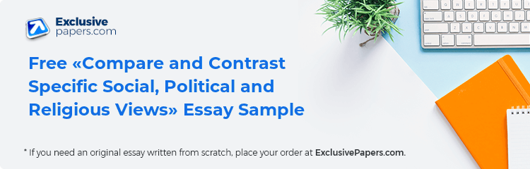 Free «Compare and Contrast Specific Social, Political and Religious Views» Essay Sample