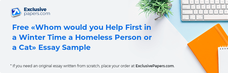 Free «Whom would you Help First in a Winter Time a Homeless Person or a Cat» Essay Sample